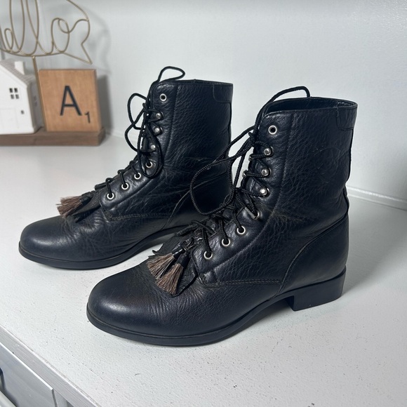 Ariat Women’s Kiltie Lace-Up Ankle Boots Black Leather Size 7.5 Western Style